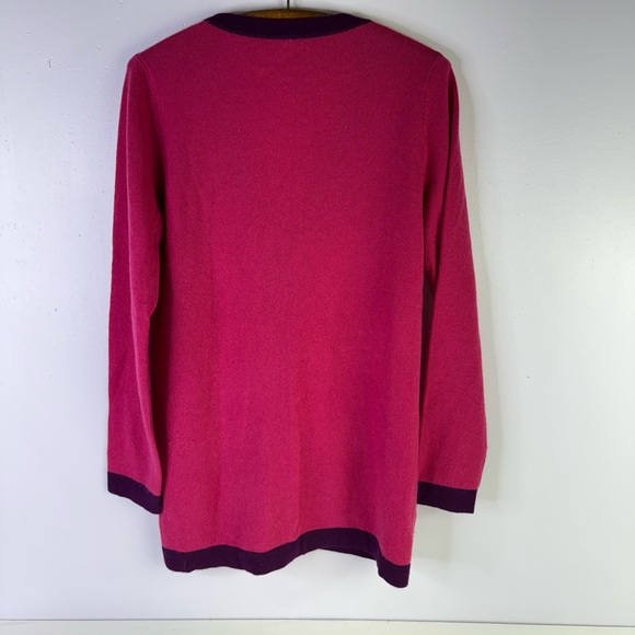Garnet Hill 100% cashmere pink purple trim cardigan pocket sweater size medium - Picture 2 of 5
